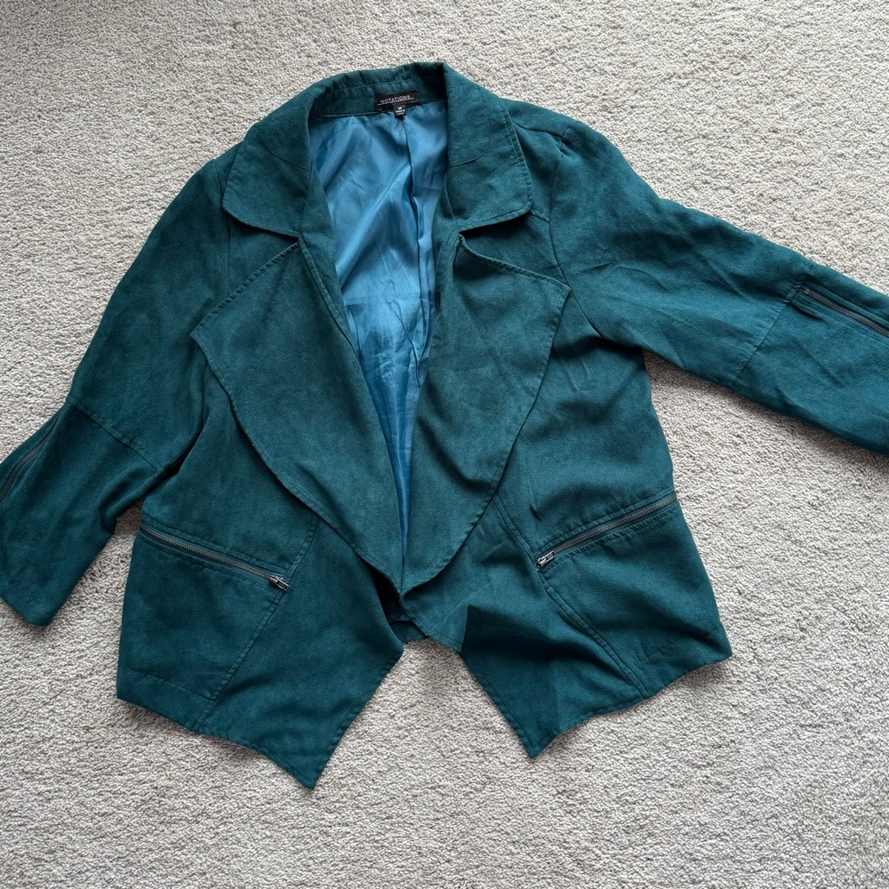 Teal Women's Jacket Faux Suede Open Blazer